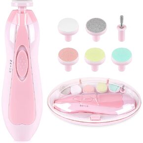 Baby Nail Clippers Baby Safe Electric Trimmer Nail File Kit for Newborn Infant Toddler Kids Toes and Fingernails - Care, Polish and Trim - 6 Grinding Heads and LED Light, Blue