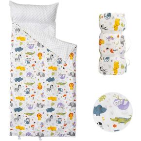 Bunnikins & Clover Toddler Nap Mat with Removable Pillow, Nap Mats for Preschool, Easy Clean Toddler Nap Pad for Kindergarten, Kids Sleeping Bag for Travel Camping in Kuwait