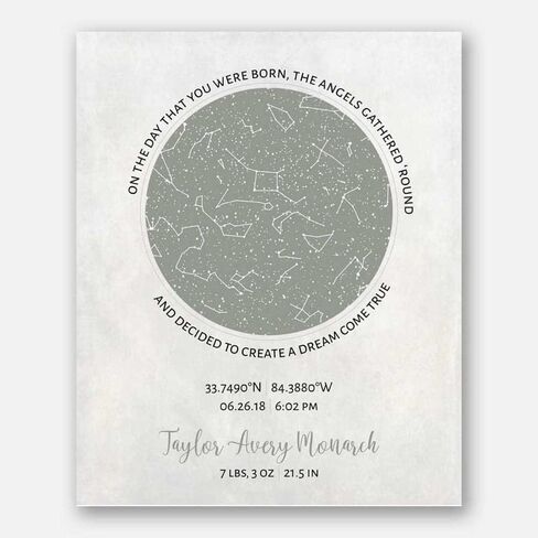 Lucky Tusk Birth Announcement, Custom Star Map, Constellation, Baby Nursery Wall, Night Sky Print, Gender Neutral, Baby Gift, Star Chart #1748, in Saudi Arabia