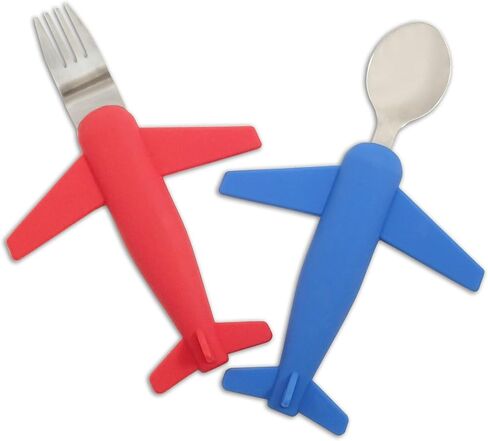 Kids' Airplane Fork & Spoon Set, Stainless Steel & Silicone in Saudi Arabia