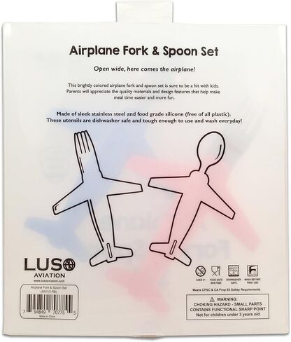 Kids' Airplane Fork & Spoon Set, Stainless Steel & Silicone in Saudi Arabia