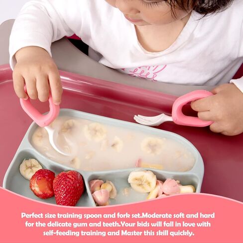 Baby Spoons and Forks Set with Silicone Handle, Toddler Utensils | Easy Grip Handle, Portable Carrying Case, First Stage Self-Feeding Silverware, BPA Free, Dishwasher Safe (Blue/Light Blue) in Saudi Arabia