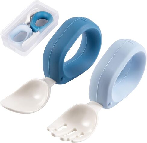 Baby Spoons and Forks Set with Silicone Handle, Toddler Utensils | Easy Grip Handle, Portable Carrying Case, First Stage Self-Feeding Silverware, BPA Free, Dishwasher Safe (Blue/Light Blue) in Saudi Arabia