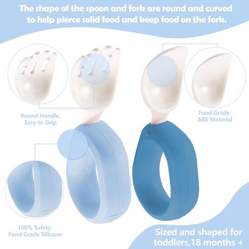Baby Spoons and Forks Set with Silicone Handle, Toddler Utensils | Easy Grip Handle, Portable Carrying Case, First Stage Self-Feeding Silverware, BPA Free, Dishwasher Safe (Blue/Light Blue) in Saudi Arabia