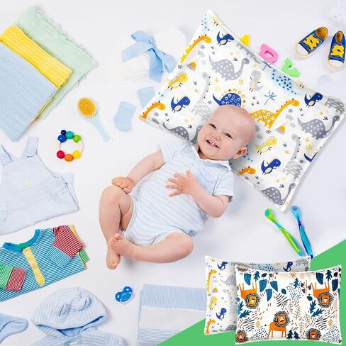 Ganeen 2 Pcs Toddler Pillowcase Sized 14" x 19" Fits 12" x 16" or 13" x 18" Cotton Dinosaur Pillow Cover Kids Soft Pillowcase Toddler Pillow Cases for Travel Bed Girl Boy Infant Sleep (Dinosaur, Lion) in Kuwait