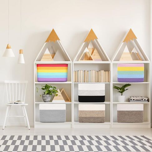 DOFASAYI Rope Storage Baskets 3-Pack - Woven Baskets for Storage | Baby Basket for Nursery Storage, Collapsible Storage Bins & Toy Organizer with Handles, Baskets for Organizing, 15x10x9.1’’ in Saudi Arabia