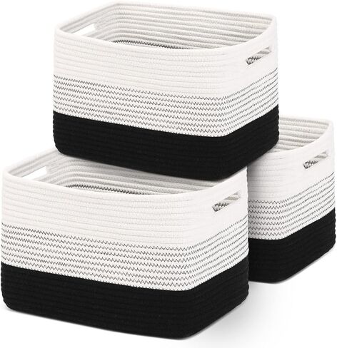 DOFASAYI Rope Storage Baskets 3-Pack - Woven Baskets for Storage | Baby Basket for Nursery Storage, Collapsible Storage Bins & Toy Organizer with Handles, Baskets for Organizing, 15x10x9.1’’ in Saudi Arabia
