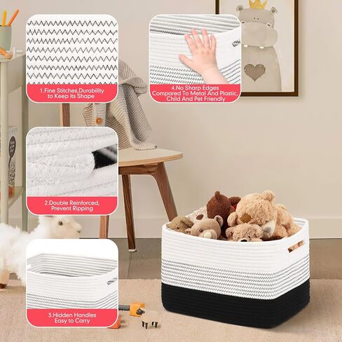 DOFASAYI Rope Storage Baskets 3-Pack - Woven Baskets for Storage | Baby Basket for Nursery Storage, Collapsible Storage Bins & Toy Organizer with Handles, Baskets for Organizing, 15x10x9.1’’ in Saudi Arabia