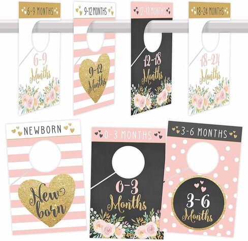 7 Pink Gold Baby Nursery Closet Organizer Dividers For Girl Clothing, Floral Age Size Hanger Organization For Kid Toddler, Infant, Newborn Clothes Must Have, Shower Registry Gift Supplies, 0-24 Months in Saudi Arabia