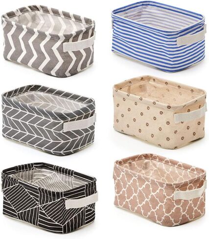 (10 × 17 سم × 13 سم) - 6 صناديق تخزين قابلة للطي، منظم رفوف قماشي قابل للطي مع مقابض للحمام وأدوات التجميل والحضانة والأطفال الصغار في المنزل والمكتب - متعددة الألوان، 10 × 17 سم × 13 سم in Kuwait