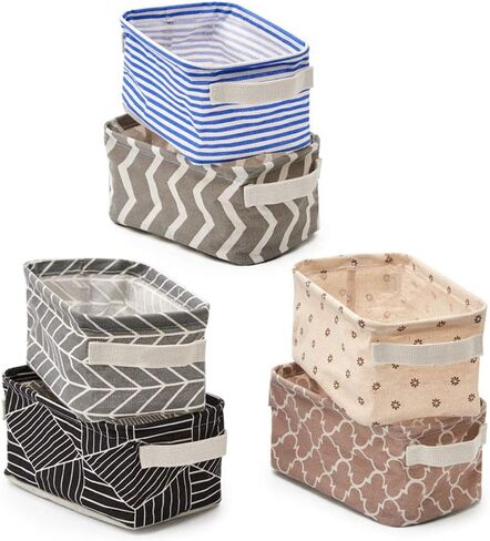 (10 × 17 سم × 13 سم) - 6 صناديق تخزين قابلة للطي، منظم رفوف قماشي قابل للطي مع مقابض للحمام وأدوات التجميل والحضانة والأطفال الصغار في المنزل والمكتب - متعددة الألوان، 10 × 17 سم × 13 سم in Kuwait