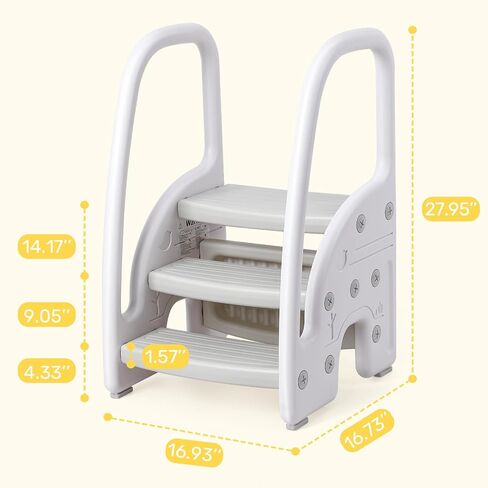 GAOMON Toddler Step Stool, Kids Step Stool with Handles Sides, Plastic 3 Step Stool for Bathroom Sink,Kitchen Counter,Toilet Potty Training, Stepping Standing Stool Helper Lightweight Non-Slip in Kuwait