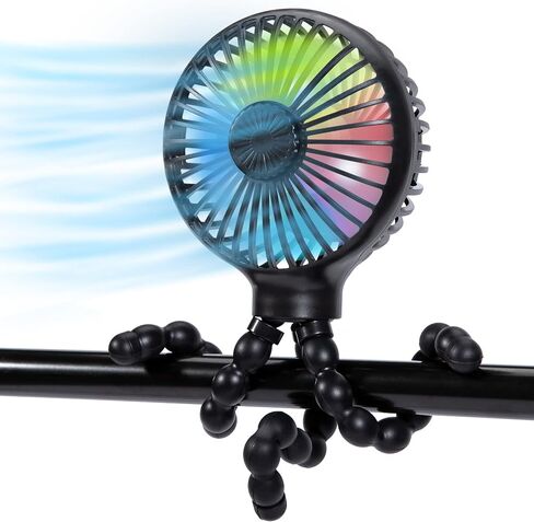 Mini Baby Stroller Fan, Portable Fan Clip On with Flexible Tripod, USB or Battery Operated Handheld Personal Fan 3 Speeds Car Seat Fan for Desk Crib Bike Treadmill Travel Camping - Black in Saudi Arabia