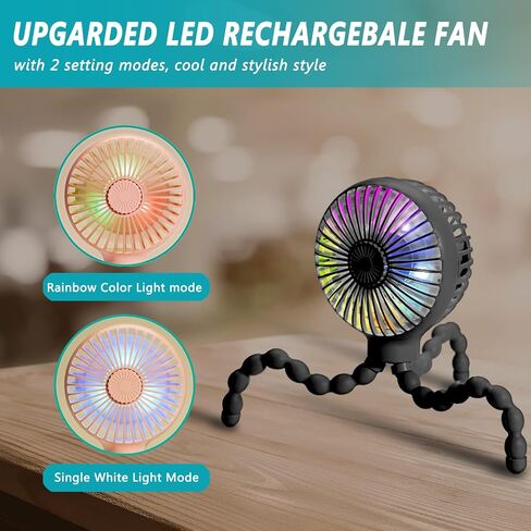 Mini Baby Stroller Fan, Portable Fan Clip On with Flexible Tripod, USB or Battery Operated Handheld Personal Fan 3 Speeds Car Seat Fan for Desk Crib Bike Treadmill Travel Camping - Black in Saudi Arabia