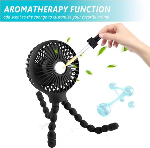Mini Baby Stroller Fan, Portable Fan Clip On with Flexible Tripod, USB or Battery Operated Handheld Personal Fan 3 Speeds Car Seat Fan for Desk Crib Bike Treadmill Travel Camping - Black in Saudi Arabia