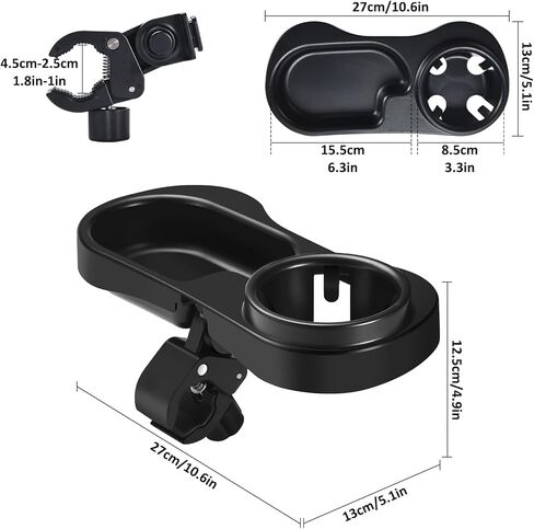 2 in 1 Universal Stroller Snack Tray with Cup Holder, Snack Catcher and Drink Holder for Stroller Snack Tray Attachment - Upgraded Removable Clip for Bumper Bar of Stroller Tray for Baby (Black) in Kuwait