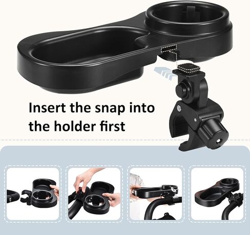 2 in 1 Universal Stroller Snack Tray with Cup Holder, Snack Catcher and Drink Holder for Stroller Snack Tray Attachment - Upgraded Removable Clip for Bumper Bar of Stroller Tray for Baby (Black) in Kuwait