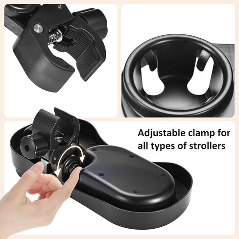 2 in 1 Universal Stroller Snack Tray with Cup Holder, Snack Catcher and Drink Holder for Stroller Snack Tray Attachment - Upgraded Removable Clip for Bumper Bar of Stroller Tray for Baby (Black) in Kuwait