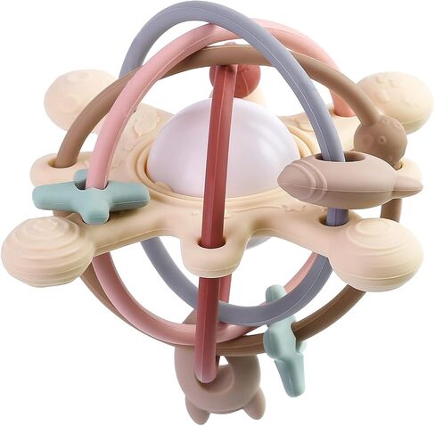Baby Teether Toy for Babies 3 Months+, Silicone Baby Teething Toys, Rattle Sensory Teether Toy for Sore Gums, Baby Chew Toys for Sucking Needs, BPA Free, Navajo White in Saudi Arabia