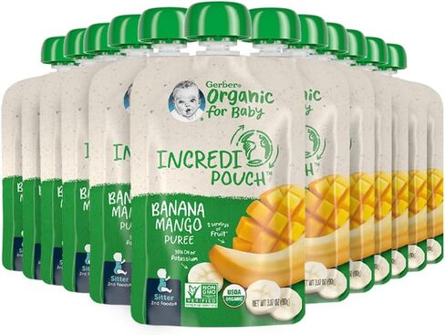 Gerber Organic Baby Food Pouches, Toddler 12+ Months, Incredipouch, Banana Strawberry Beet Oatmeal Puree, 3.17oz Pouches (Pack of 12) in Saudi Arabia
