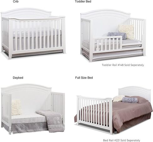 SORELLE FURNITURE Berkley Round Top Crib, Classic 4-in-1 Convertible Crib, Made of Wood, Non-Toxic Finish, Wooden Baby Bed, Toddler Bed, Child’s Daybed and Full-Size Bed, Nursery Furniture-Gray in Saudi Arabia