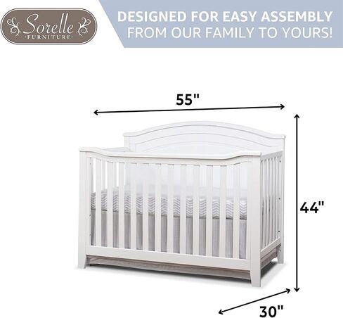 SORELLE FURNITURE Berkley Round Top Crib, Classic 4-in-1 Convertible Crib, Made of Wood, Non-Toxic Finish, Wooden Baby Bed, Toddler Bed, Child’s Daybed and Full-Size Bed, Nursery Furniture-Gray in Saudi Arabia