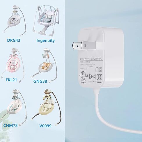 VHBW for Fisher Price Swing Adapter Cord 6V Power Cord for Fisher Price Ingenuity Cradle Swing, Rainforest Cradle Swing, Butterfly Ocean Wonders for Fisher Price Swing Power Adapter Cord 6.5FT in Saudi Arabia