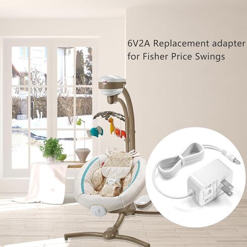 VHBW for Fisher Price Swing Adapter Cord 6V Power Cord for Fisher Price Ingenuity Cradle Swing, Rainforest Cradle Swing, Butterfly Ocean Wonders for Fisher Price Swing Power Adapter Cord 6.5FT in Saudi Arabia