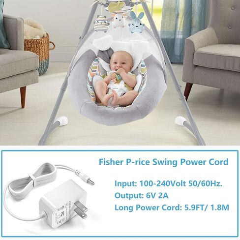 VHBW for Fisher Price Swing Adapter Cord 6V Power Cord for Fisher Price Ingenuity Cradle Swing, Rainforest Cradle Swing, Butterfly Ocean Wonders for Fisher Price Swing Power Adapter Cord 6.5FT in Saudi Arabia