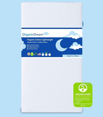 Organic Dream Crib and Toddler Mattress - 100% Breathable Proven to Reduce Suffocation Risk, 100% Washable Cover, Baby + Toddler Bed, GREENGUARD Certified, Hypoallergenic - Deluxe 5"- White in Saudi Arabia