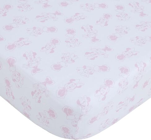 Disney Minnie Mouse Be Happy Pink & White Super Soft Fitted Crib Sheet, Pink, White in Saudi Arabia