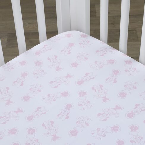 Disney Minnie Mouse Be Happy Pink & White Super Soft Fitted Crib Sheet, Pink, White in Saudi Arabia