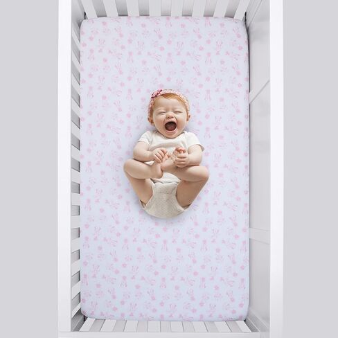 Disney Minnie Mouse Be Happy Pink & White Super Soft Fitted Crib Sheet, Pink, White in Saudi Arabia