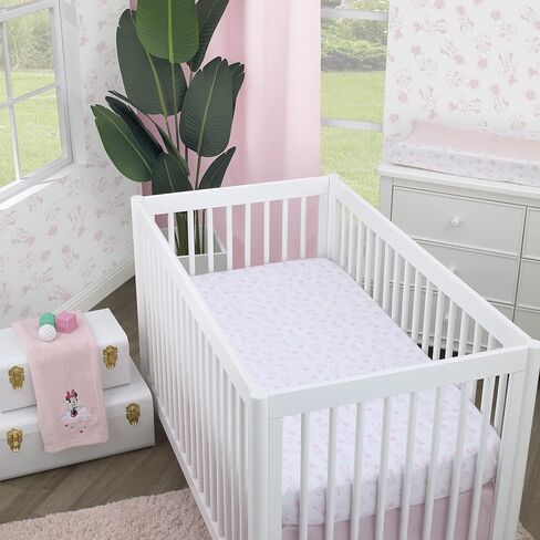 Disney Minnie Mouse Be Happy Pink & White Super Soft Fitted Crib Sheet, Pink, White in Saudi Arabia