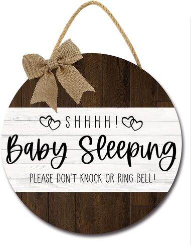 Shhh... Baby Sleeping Sign for Front Door Baby Room Door Please Don't Ring Door Bell Hanging Sign Round Rustic Wooden Door Plaque for Nursery Kindergarten Bedroom Door Knob Door Decor in Saudi Arabia