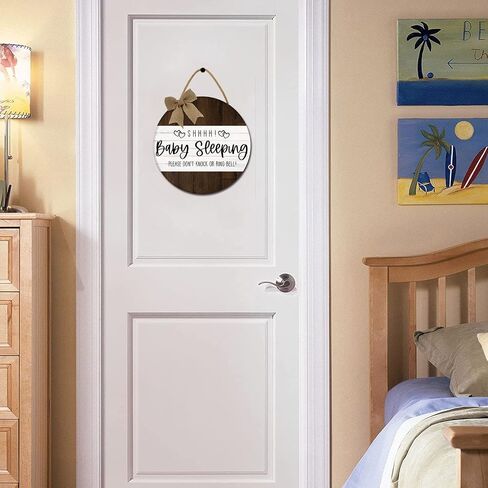 Shhh... Baby Sleeping Sign for Front Door Baby Room Door Please Don't Ring Door Bell Hanging Sign Round Rustic Wooden Door Plaque for Nursery Kindergarten Bedroom Door Knob Door Decor in Saudi Arabia