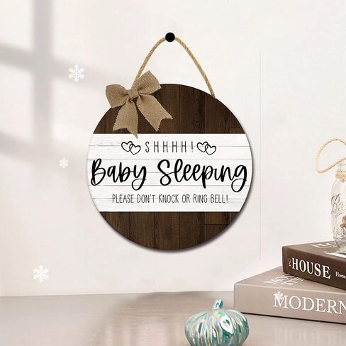Shhh... Baby Sleeping Sign for Front Door Baby Room Door Please Don't Ring Door Bell Hanging Sign Round Rustic Wooden Door Plaque for Nursery Kindergarten Bedroom Door Knob Door Decor in Saudi Arabia