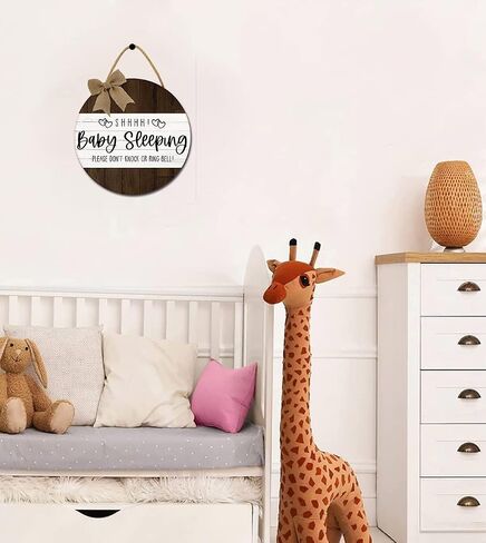 Shhh... Baby Sleeping Sign for Front Door Baby Room Door Please Don't Ring Door Bell Hanging Sign Round Rustic Wooden Door Plaque for Nursery Kindergarten Bedroom Door Knob Door Decor in Saudi Arabia