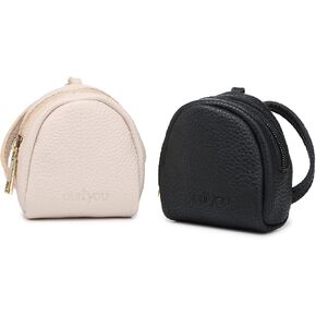 Premium Leather Pacifier and Nipple Shield Cases - Set of 2 Black & Beige | Case for Diaper Bag & Stroller | Pacifier Box for Travel | Keeps Baby’s Binkies Clean and Accessible by purifyou in Kuwait