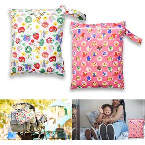 JamiPtoc 2 قطعة من القماش للحفاضات الرطبة والجافة للأطفال الصغار مقاومة للماء وقابلة لإعادة الاستخدام للسفر على الشاطئ وحمام السباحة واليوجا وحقيبة الصالة الرياضية مع جيبين بسحّاب، حفاضات متسخة وعربة يوجا وأدوات زينة للعناية النهارية in Kuwait