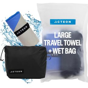 Microfiber Gym Towel & Wet Bag Travel Set, Large Quick Dry Silver ION Odor-Free Mega Absorbent Fiber, Fast Drying Men & Women Workout Gear for Body Sweat, Beach, Pool, Camping in Kuwait