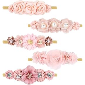 Cinaci 5 Pack Delicate Floral Flower Nylon Headbands Hair Bands Accessories for Baby Girls Newborns Infants Toddlers Kids (5 Pack S10) in Saudi Arabia