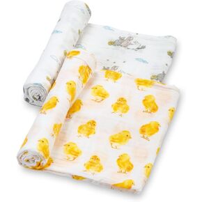 Swaddle Blanket | 100% Muslin Cotton | Gender Neutral Newborn and Baby Nursery Essentials for Girls and Boys, Registry | Chick and Bunny Rabbit 2 Pack