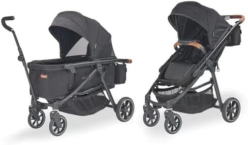 عربة وعربة Larktale Crossover الكل في واحد - تحويل من عربة أطفال واحدة إلى عربة سحب بمقعدين مع مظلة - بايرون بلاك in Kuwait