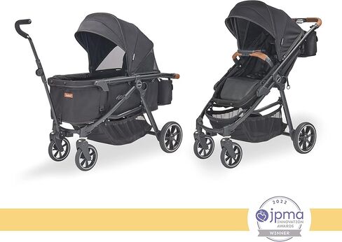 عربة وعربة Larktale Crossover الكل في واحد - تحويل من عربة أطفال واحدة إلى عربة سحب بمقعدين مع مظلة - بايرون بلاك in Kuwait