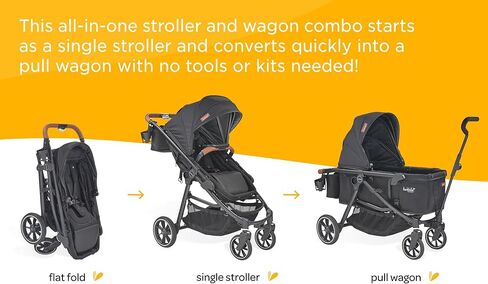 عربة وعربة Larktale Crossover الكل في واحد - تحويل من عربة أطفال واحدة إلى عربة سحب بمقعدين مع مظلة - بايرون بلاك in Kuwait