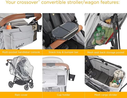 عربة وعربة Larktale Crossover الكل في واحد - تحويل من عربة أطفال واحدة إلى عربة سحب بمقعدين مع مظلة - بايرون بلاك in Kuwait