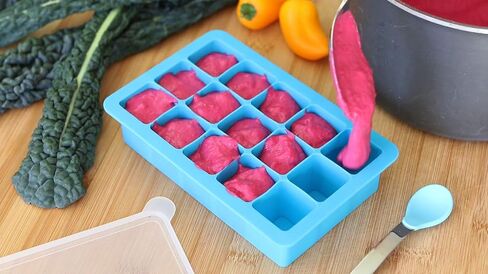 green sprouts Fresh Baby Food Freezer Tray | Perfectly portioned for baby's first feedings | Clear lid for covering food & stacking trays, Flexible for easy removal, Dishwasher safe, Aqua in Saudi Arabia