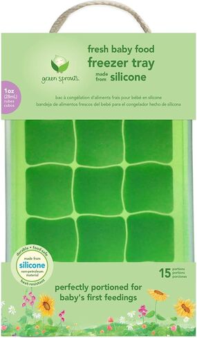 green sprouts Fresh Baby Food Freezer Tray | Perfectly portioned for baby's first feedings | Clear lid for covering food & stacking trays, Flexible for easy removal, Dishwasher safe, Aqua in Saudi Arabia