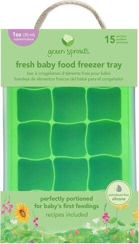green sprouts Fresh Baby Food Freezer Tray | Perfectly portioned for baby's first feedings | Clear lid for covering food & stacking trays, Flexible for easy removal, Dishwasher safe, Aqua in Saudi Arabia
